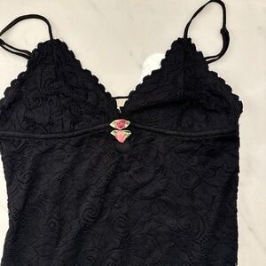 MORE TO COME Black Lace dress with rosettes